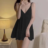 IFOMT Women Sexy Deep V-Neck Spaghetti Straps Adjustable A-line Mini Dress Summer Beach Vacation Party Low-cut Backless Dresses