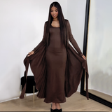 IFOMT Outfit Women'S Autumn And Winter Elegant Package Hip Long Dress Solid Color Simple Twist Tie Long Sleeve Long Dresses