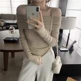 IFOMT Solid Sexy Off Shoulder T-shirt Elegant Long Sleeve Tops Black Fashion Slim T Shirt Women Autumn Y2k Clothing Elastic Skinny Top
