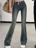 IFOMT Low Waist Washed Slim-Fit Boot-Cut Jeans