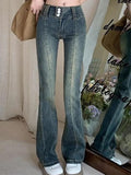 IFOMT Low Waist Washed Slim-Fit Boot-Cut Jeans