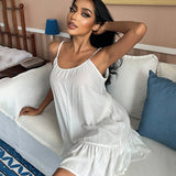 IFOMT Sexy Backless White Suspender Short Dress With Ruffles For Women's Home Wear Nightgown Loose Casual Dress Pullover SummerChristmas Gifts