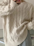 IFOMT Solid Crew Neck Cable Knit Sweater