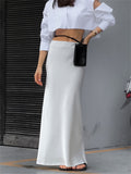 IFOMT Solid Slim Long Skirt With Slit High Waist See Through Casual Maxi Skirts Women's Street Fashion Temperament Skirts Woman