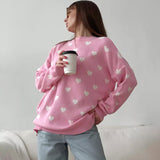 IFOMT Heart Printed Knitted Sweater For Women Mid Length Knitted O-Neck Pullover Sweater Loose Long Sleeve Autumn Winter New