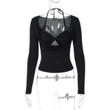 IFOMT Casual Winter Outfits Hollow Out Halter Long Sleeve Slim Bodycon Women'S Tops Tshirt Casual Clothing Korean Fashion Wholesale Outfit