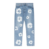 Ifomt Y2k Flower Print Denim Pants Set Women Lapel Button Pocket Coat Zippers Slim Trousers 2025 Spring Fashion Lady 2 Pieces Outfits
