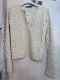 Ifomt Green Floral Waffle Long Sleeve T-Shirt Women Buttons Round Neck Cotton Slim Tee Top Vintage Cute Preppy Style Y2K T Shirt New