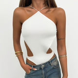 IFOMT Outfit Summer New Solid Color Halter Hollow Out Sexy Bodysuit Backless Cut Out Design Slim Playsiuts Women Streetwear Fas