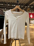 Ifomt Solid Color Gray Ribbred Women T-shirts Spring Fall  Casual Basic Long Sleeve Tee Cotton Blend Tight Y2K Street Tops Woman