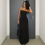 IFOMT Outfit  Elegant Solid Slim Strapless Slit Elegant Womne'S Dresses Evening Party Club Wholesale Winter Sexy Y2K Casual Clothing