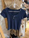 Ifomt Summer O-Neck Short Sleeve Cotton Tee Shirt Solid Vintage Casual Simple Crop Top Y2k Chic Three Buttons Slim Women's T-shirt