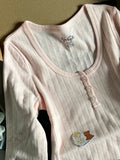 Ifomt Chic Hollow Out Pink Long Sleeve T-Shirt Summer Round Neck Buttons Cotton Slim Sexy Top for Woman Vintage Sweet Cute Y2k Tops