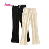 Ifomt Vintage Solid Slim Women's Denim Pants Spring Autumn Casual Pockets Trim Low Rise Jeans Femme Retro Streetwear Flare Pant Chic