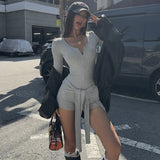 IFOMT Outfit Round Neck Long-Sleeved Slim Straps Waist Solid Color Playsuits Autumn And Winter New Sexy Figure Sports Style