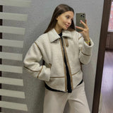 IFOMT Spring Outfits Fashion Winter Warm Lambwool Jacket Women Long Sleeve Zipper Jackets Coat Female Autumn Casual Lapel Coat