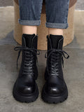 IFOMT Vintage Cow Leather Mid Heels Height Boots