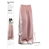 Ifomt Women's Pink Bow Apricot Sweatpants Y2k Retro 2000s High Waist Baggy Jogger Trousers Harajuku Streetwear Wide Pants Clothes 2024