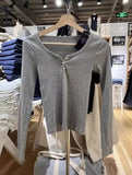 Ifomt Chic Hollow Out Pink Long Sleeve T-Shirt Summer Round Neck Buttons Cotton Slim Sexy Top for Woman Vintage Sweet Cute Y2k Tops