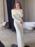 IFOMT Fashion Knit Long Dress Off-Shoulder Female Ribbed Loose High Waist Elegant Autumn Party Dress Ladies Knitwear Maxi DressChristmas Gifts