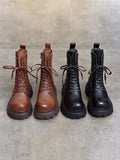 IFOMT Vintage Cow Leather Mid Heels Height Boots
