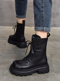IFOMT Vintage Cow Leather Mid Heels Height Boots