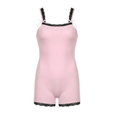 IFOMT Spring Outfits Sweet Lace Trim Patchwork Camisole Playsuit Women Sleeveless Skinny Cute Bow Fashion Trendy New Rompers