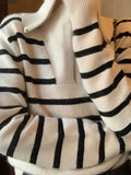 IFOMT Stripe Splice Lapel Neck Half Zip Sweater