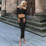 IFOMT Casual Winter Outfits Off The Shoulder Long Sleeve Crop Top Long Skirt Women'S Sets Elegant Evening Casual Clothes Wholesale Fashion Outfit