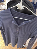 Ifomt Vintage Navy Striped Slim T-shirt Women O-neck Single Breasted Cotton Long Sleeve Tee Shirts American Sweet All-match Y2K Tops