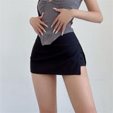 IFOMT Women Mini Skirt Sexy Low-waisted Casual Side Split Sports Solid Color Fashion Slim Bodycon Short Skirts Jogger