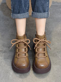 IFOMT Vintage Cow Leather Wool Boots Platform Shoes