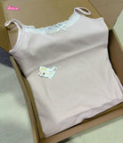 Ifomt Homewear Stripe Sweet Pink Tank Camis Asn Shorts Two Piece Set For Women Chic Y2K Lace Crop Tops Shorts Sports Summer Women Suit