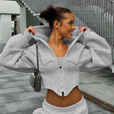 IFOMT Outfit Autumn Long Sleeve Fleece Zipper Cardigan Hooded Sweater Girdle Short Casual Jacket Female Streetwear Women Autumn