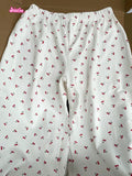 Ifomt American Retro Straight Pants Little Rabbit Print Cute Chic Long Pants Cotton Elastic Waist Homewear Casual Summer Trouser Women