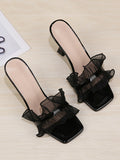 IFOMT Gauze Open Toe Ruffled Split-Joint Pumps Sandals Slippers