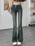 IFOMT Low Waist Washed Slim-Fit Boot-Cut Jeans
