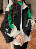 IFOMT Color Block Zip Up Varsity Jacket