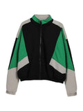 IFOMT Color Block Zip Up Varsity Jacket