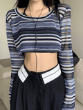 IFOMT Contrast Striped Crochet Knit Crop Top