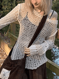 IFOMT Crochet Hollow Long Sleeve Knit Top