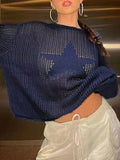 IFOMT Cutout Star Print Loose Sweater