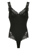 IFOMT Spring Outfits Black Backless Sleeveless V Neck Skinny Sexy Tank Bodysuit Women Lace Patchwork Elegant Rave Bodys Camisole