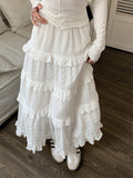IFOMT High quality White Cute Skirts for Women Summer High Waisted A-line Skirt Long Skirt Hook Flower