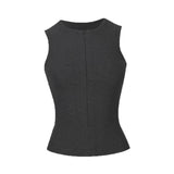 IFOMT Solid Ribbed Zipper Tank Top Women Street Basic Skinny Elastic Sleeveless Tops Low Cut Sexy Crop Top Y2k Clothing Tee Shirts