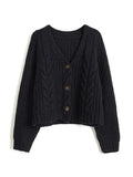 IFOMT Solid V Neck Cable Knit Cardigan