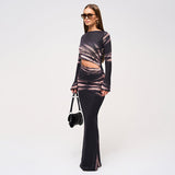 IFOMT Outfit Twill Printed Waist Hollow Out Skeleton Sexy Package Hip Skintight High-Waisted Dress New For Autumn Woman