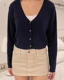 Ifomt Sweet Solid Knitted Women Cardigan V neck Long Sleeve Basic Autumn Winter Clothes Casual Tops Female Vintage Y2K Sweater Jumper