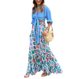 IFOMT Outfits Women's Summer Y2K Flowy Boho Vintage Aesthetic Printed Ruffled Hem Tassels Drawstring Waist Flowy A-Line Long Skirts