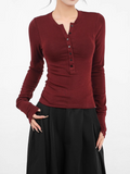 IFOMT Women Long Sleeve Tops Winter Vintage Casual tshirts Woman Button Up Pullover Shirt Basic Warm Top Slim fit